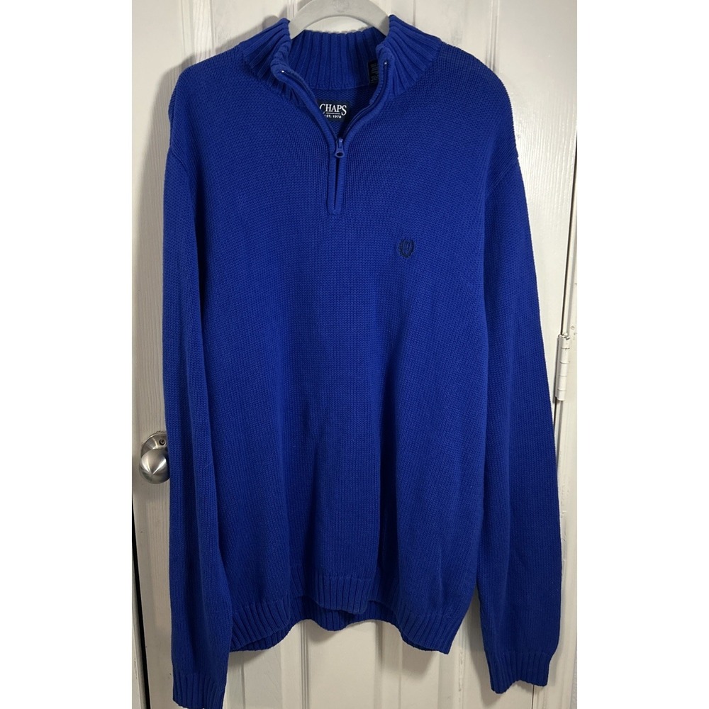 Chaps Men's Pullover Sweater Size XL Navy‎ 1/4 Zip Mock Neck Blue
